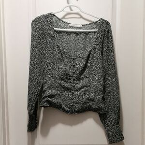 Abercrombie & Fitch Green with off white flowers  Button-Up Blouse